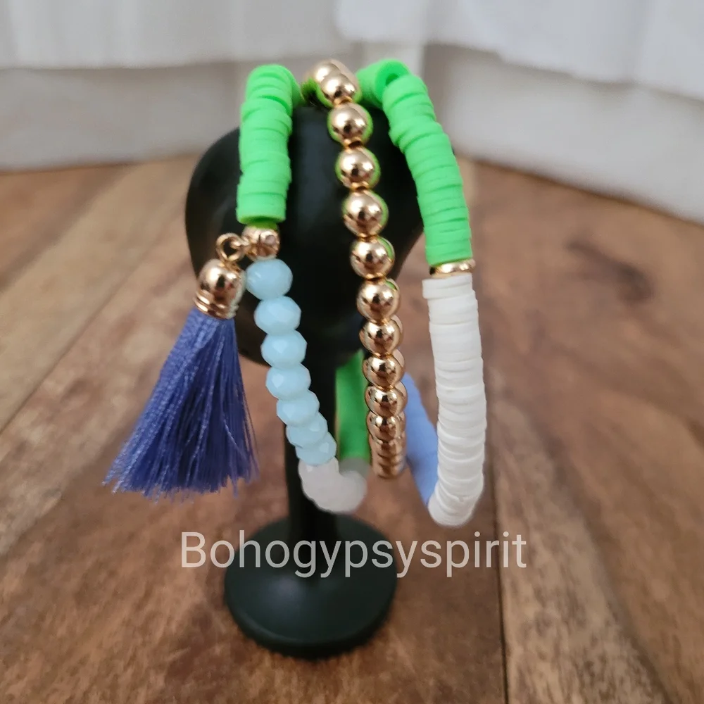 $58 Lilly Pulitzer Gold Tone Colorful Triple Strand Tassel Stretch Bracelet